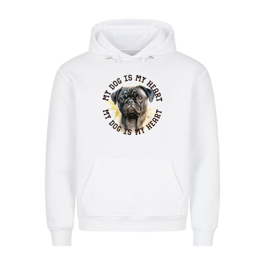 Premium Hoodie "Mops HEART 2" Weiß – hunde-shirt.de