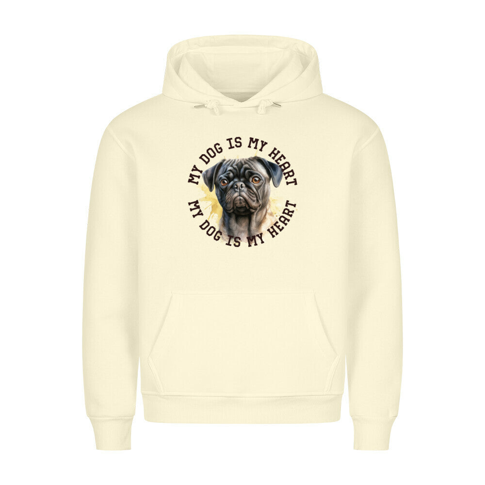 Premium Hoodie "Mops HEART 2" Beige – hunde-shirt.de