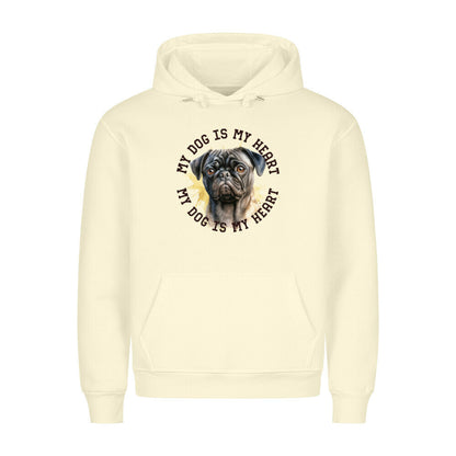 Premium Hoodie "Mops HEART 2" Beige – hunde-shirt.de