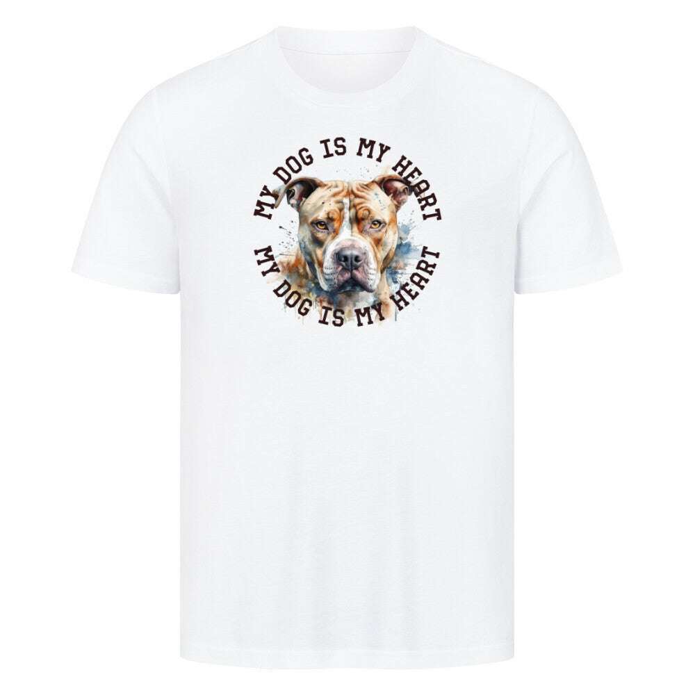 Premium T-Shirt "American Pit Bull Terrier HEART" Weiß – hunde-shirt.de