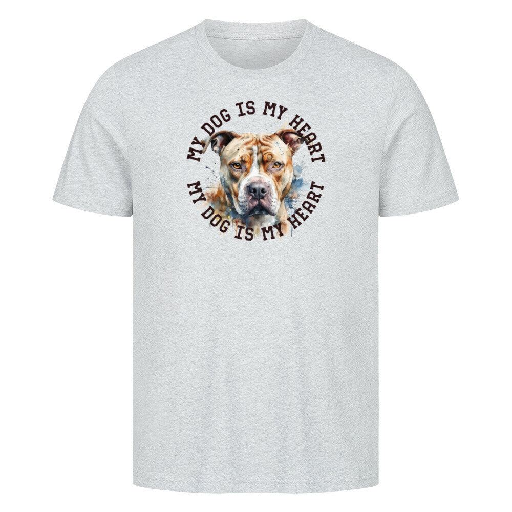 Premium T-Shirt "American Pit Bull Terrier HEART" Heather Grey – hunde-shirt.de