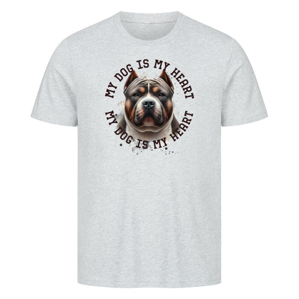 Premium T-Shirt "American Bully XXL HEART" Heather Grey – hunde-shirt.de