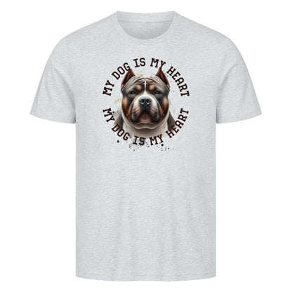 Premium T-Shirt "American Bully XXL HEART" Heather Grey – hunde-shirt.de