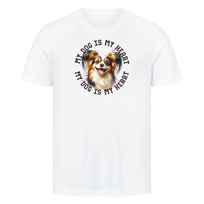 Premium T-Shirt "Papillon HEART" Weiß – hunde-shirt.de