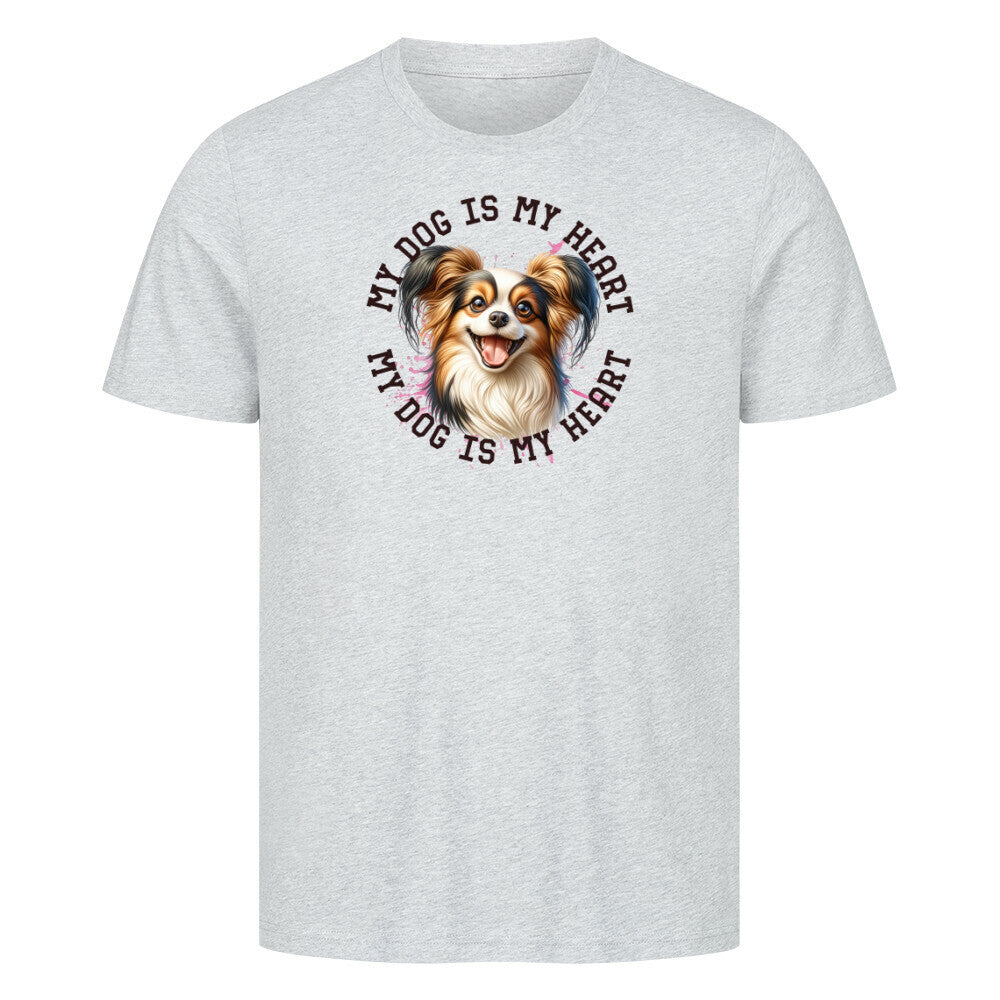 Premium T-Shirt "Papillon HEART" Heather Grey – hunde-shirt.de