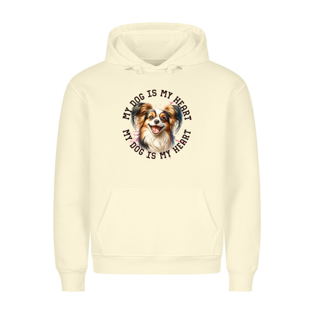 Premium Hoodie "Papillon HEART" Beige – hunde-shirt.de