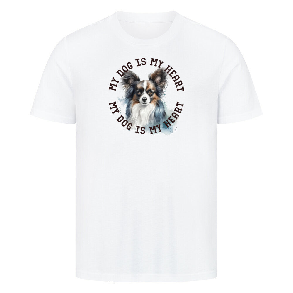 Premium T-Shirt "Papillon HEART 2" Weiß – hunde-shirt.de