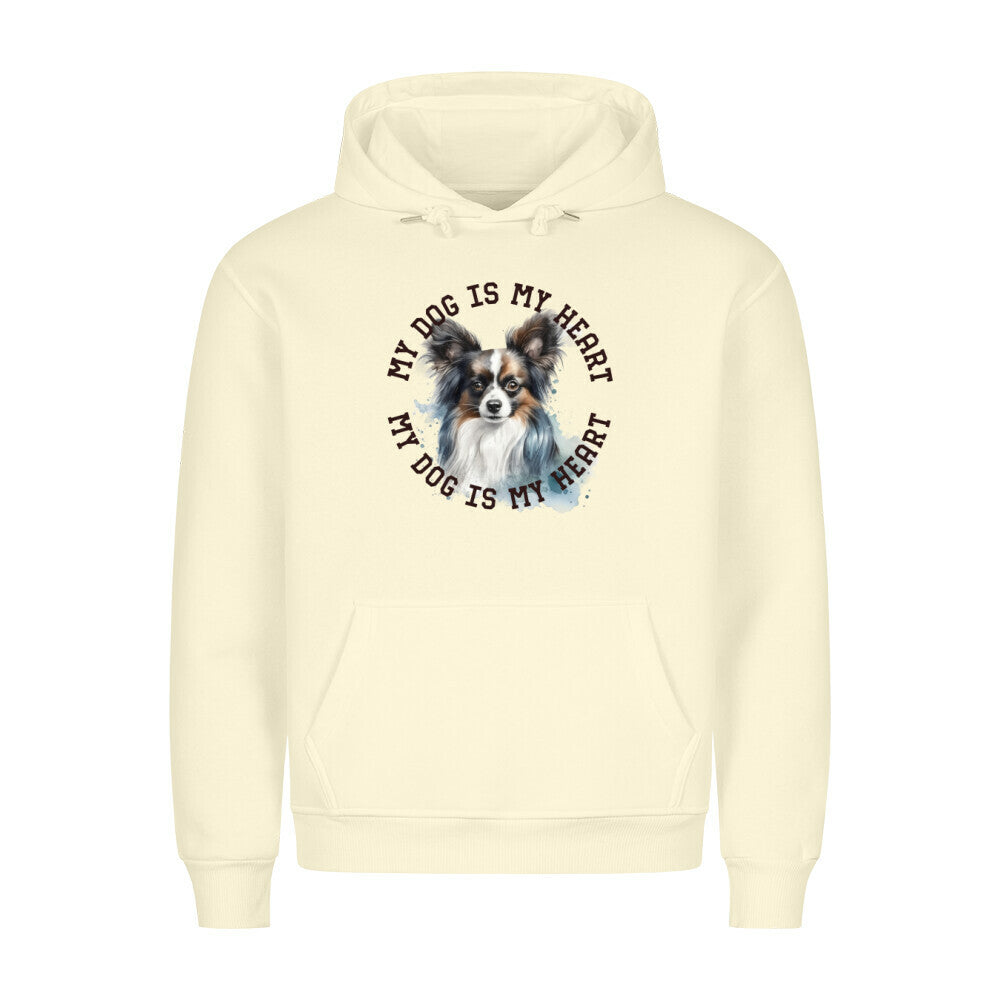 Premium Hoodie "Papillon HEART 2" Beige – hunde-shirt.de
