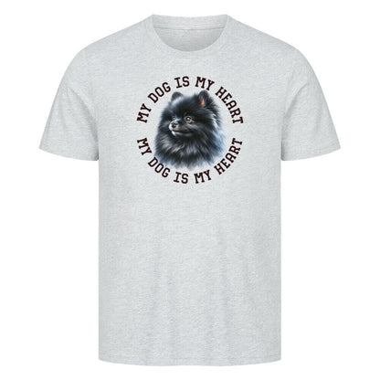 Premium T-Shirt "Pomeranian schwarz HEART" Heather Grey – hunde-shirt.de