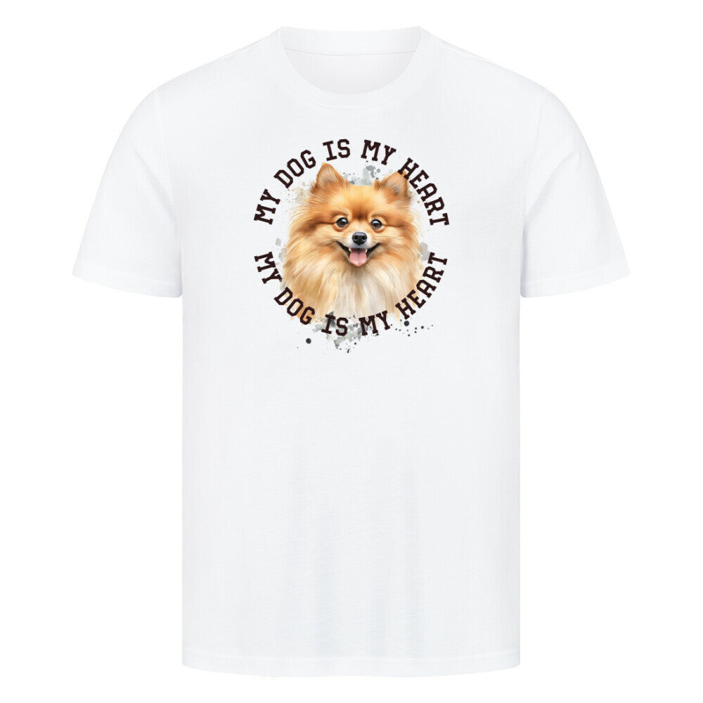 Premium T-Shirt "Pomeranian braun HEART" Weiß – hunde-shirt.de