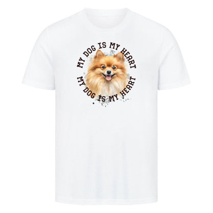 Premium T-Shirt "Pomeranian braun HEART" Weiß – hunde-shirt.de