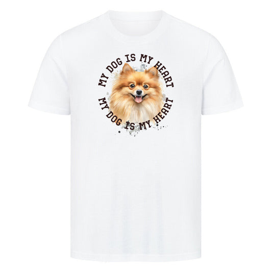 Premium T-Shirt "Pomeranian braun HEART" Weiß – hunde-shirt.de