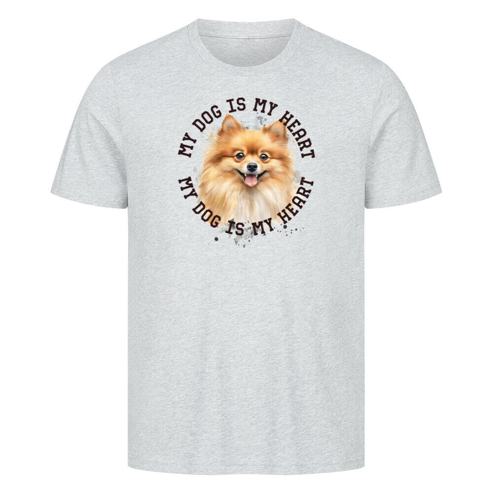 Premium T-Shirt "Pomeranian braun HEART" Heather Grey – hunde-shirt.de
