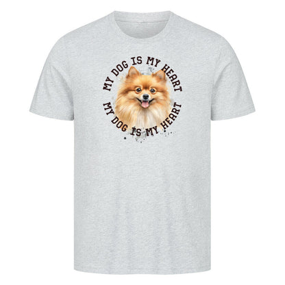 Premium T-Shirt "Pomeranian braun HEART" Heather Grey – hunde-shirt.de