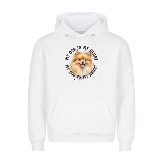 Premium Hoodie "Pomeranian braun HEART" Weiß – hunde-shirt.de