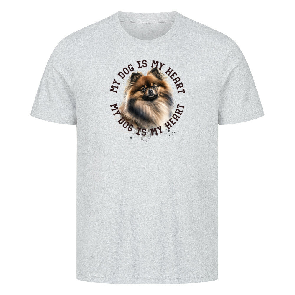 Premium T-Shirt "Pomeranian gewolkt HEART" Heather Grey – hunde-shirt.de