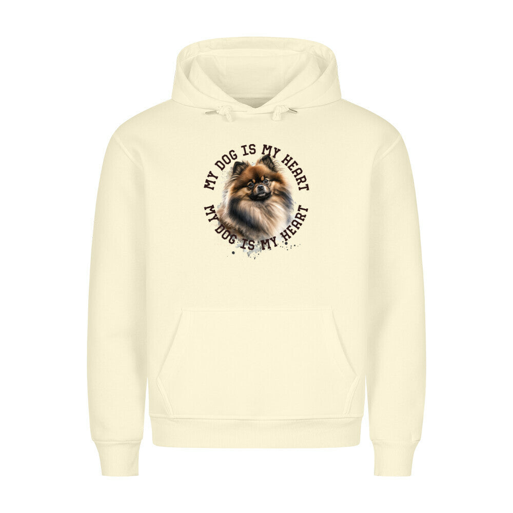 Premium Hoodie "Pomaranian gewolkt HEART" Beige – hunde-shirt.de