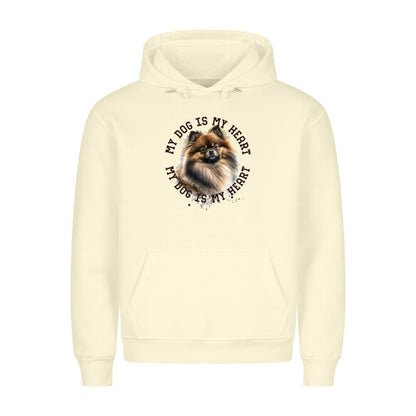 Premium Hoodie "Pomaranian gewolkt HEART" Beige – hunde-shirt.de