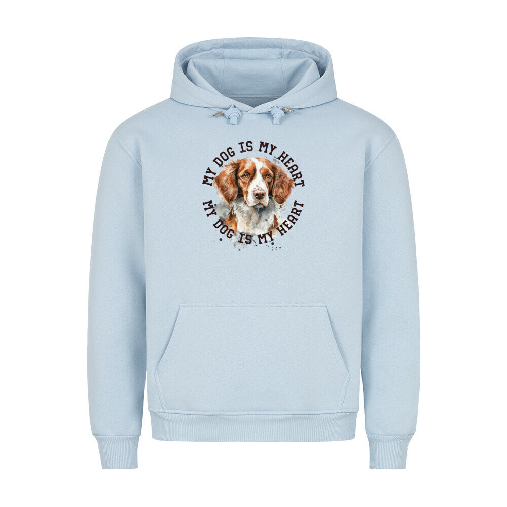Premium Hoodie "Brittany Spaniel HEART" Babyblau – hunde-shirt.de