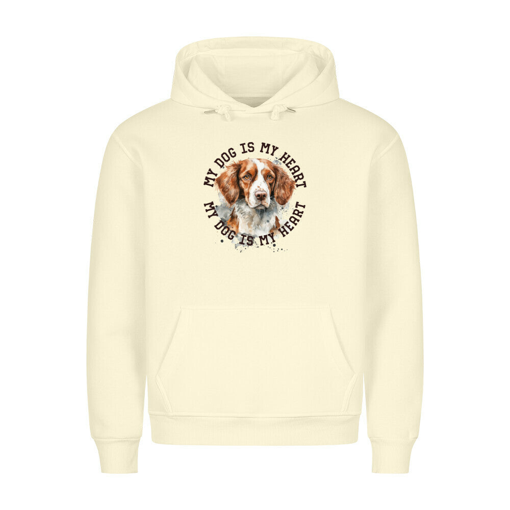 Premium Hoodie "Brittany Spaniel HEART" Beige – hunde-shirt.de