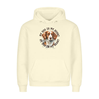 Premium Hoodie "Brittany Spaniel HEART" Beige – hunde-shirt.de