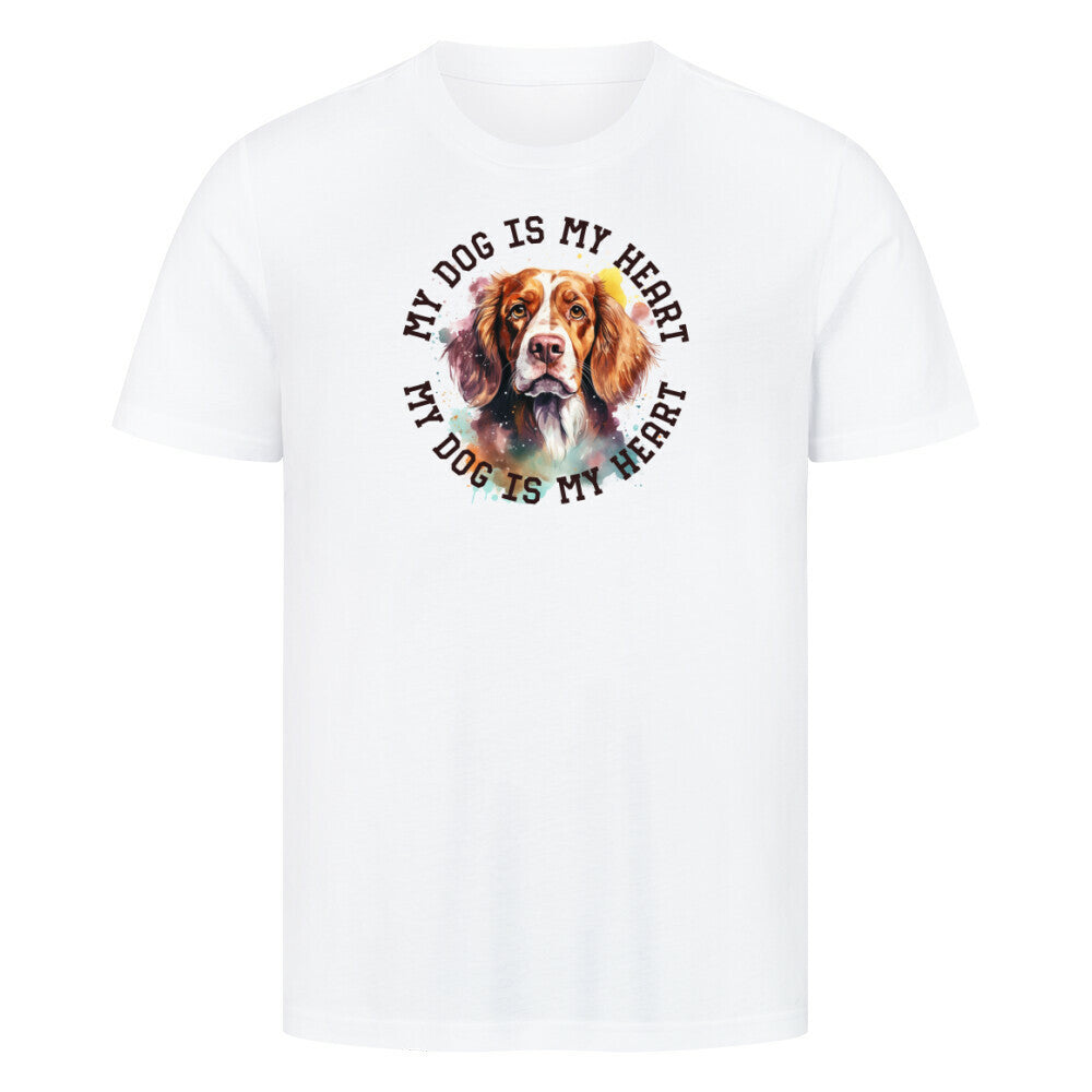 Premium T-Shirt "Brittany Spaniel HEART 2" Weiß – hunde-shirt.de