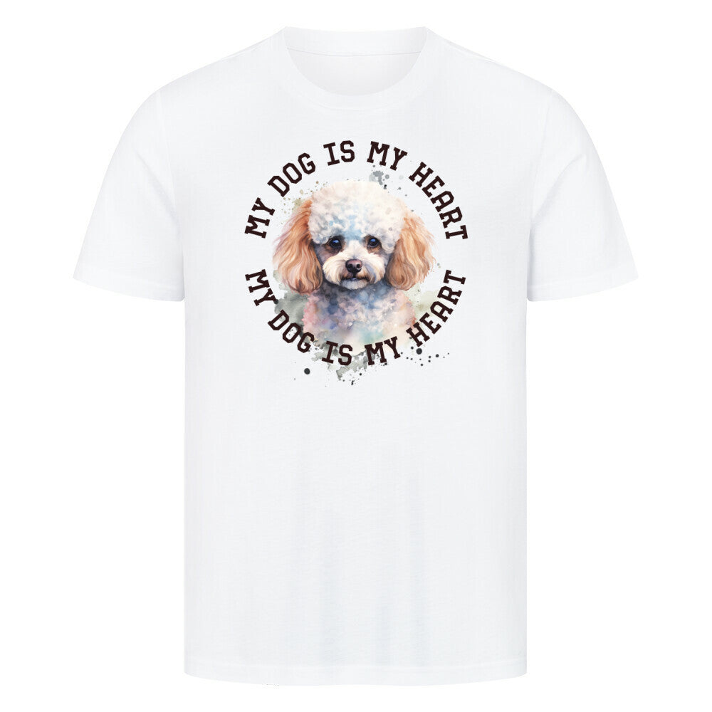 Premium T-Shirt "Pudel weiß-braun HEART" Weiß – hunde-shirt.de