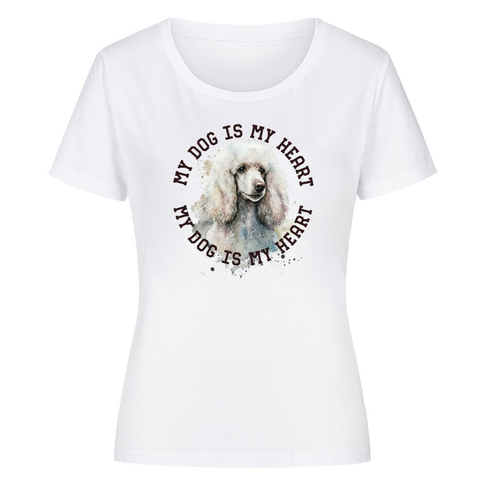 Premium Organic Damen-Shirt "Königspudel weiß HEART" Weiß – hunde-shirt.de