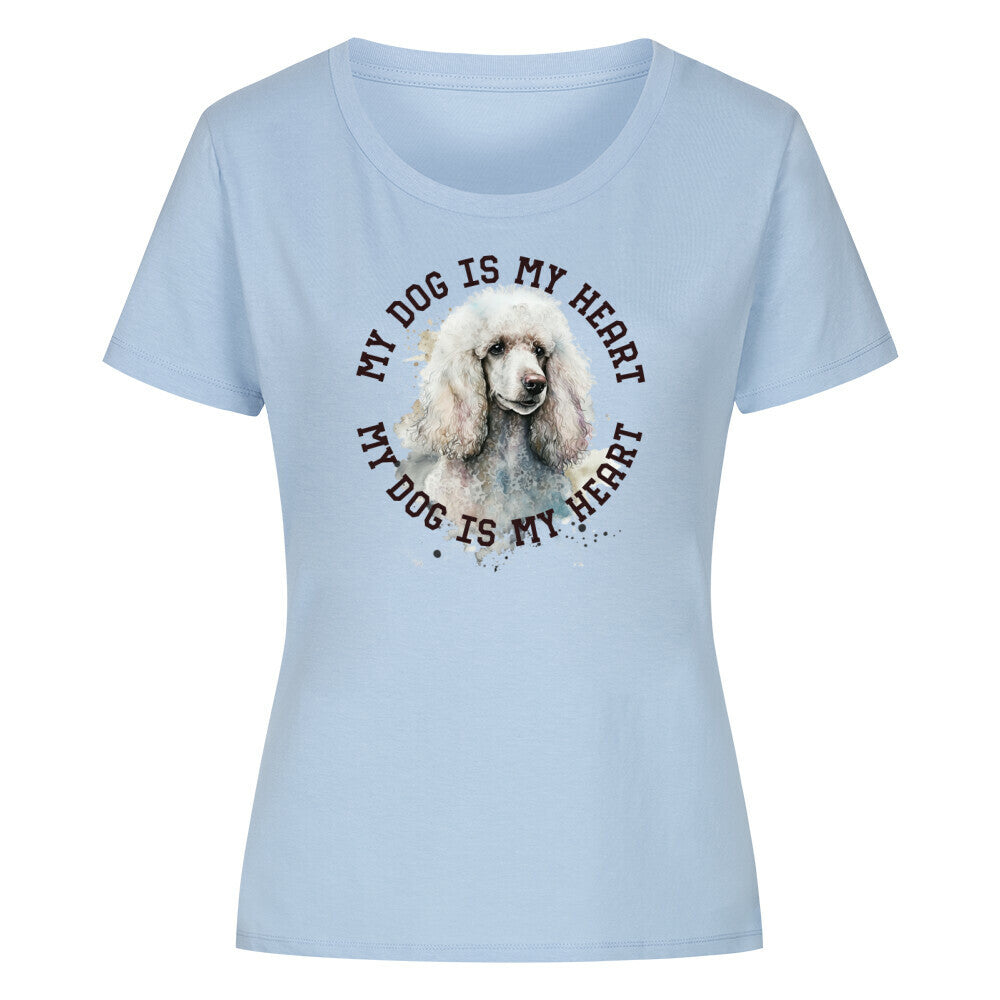 Premium Organic Damen-Shirt "Königspudel weiß HEART" Sky Blue – hunde-shirt.de