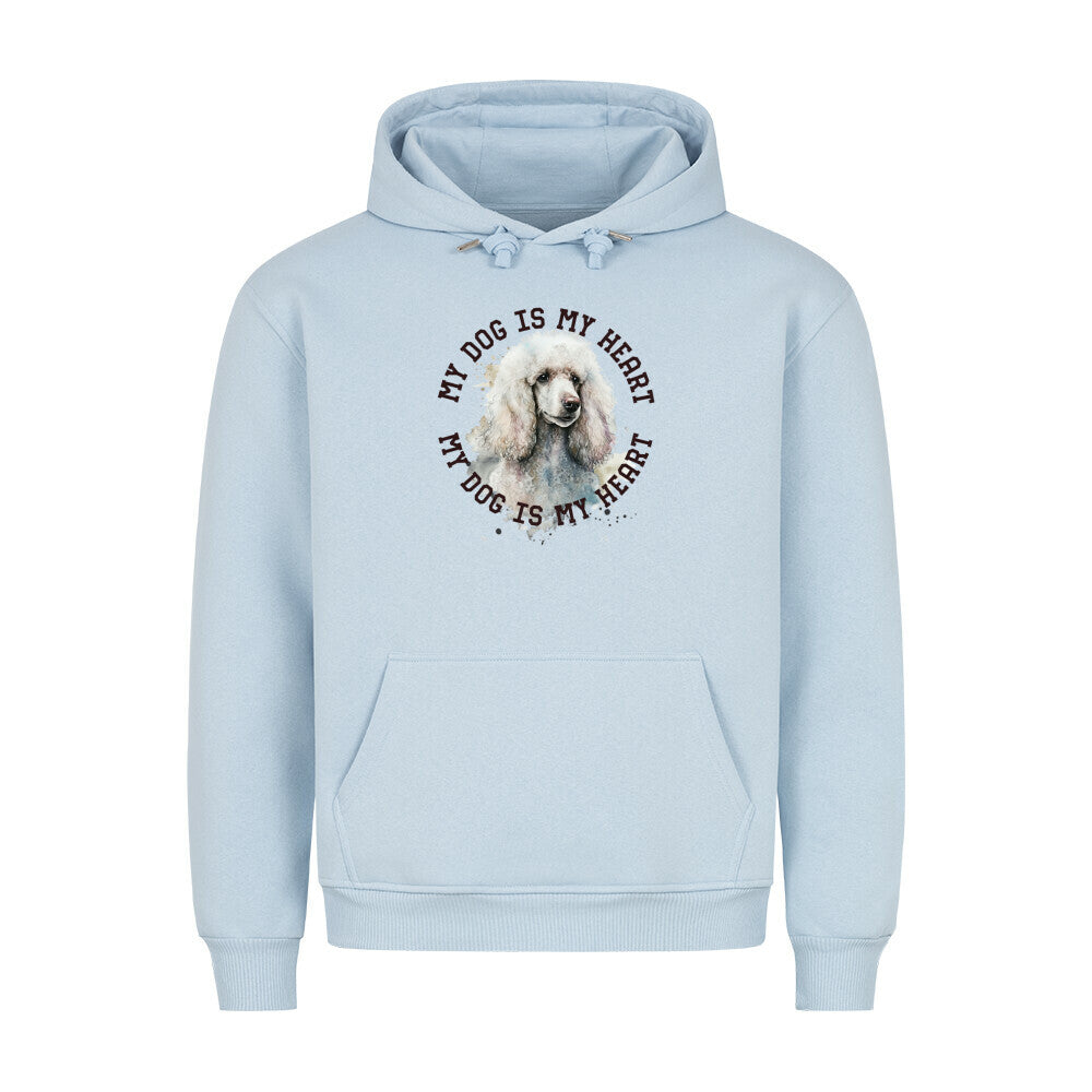 Premium Hoodie "Königspudel weiß HEART" Babyblau – hunde-shirt.de
