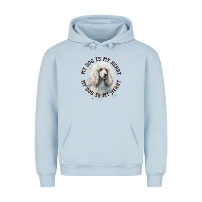 Premium Hoodie "Königspudel weiß HEART" Babyblau – hunde-shirt.de