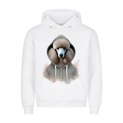 Premium Hoodie "Königspudel blue Hooded" Weiß – hunde-shirt.de