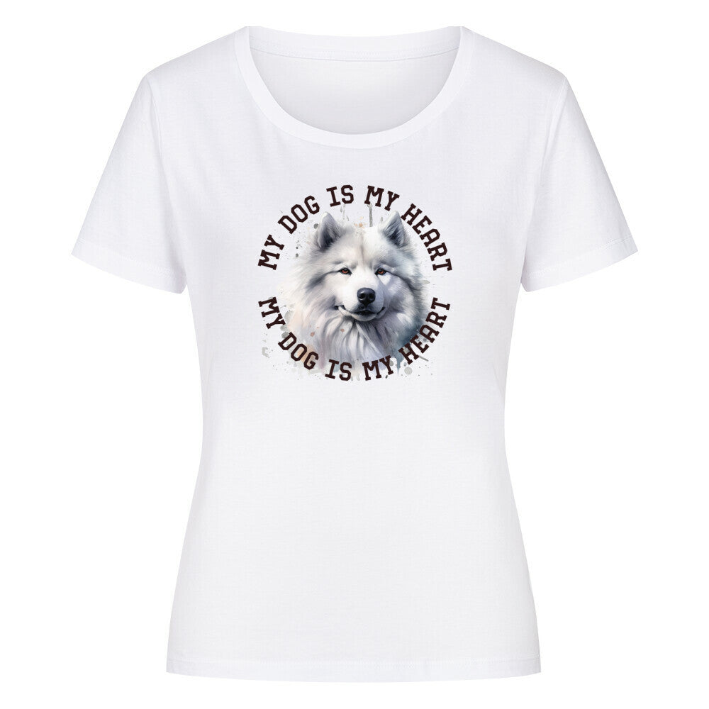 Premium Organic Damen-Shirt "Samoyed Heart" Weiß – hunde-shirt.de