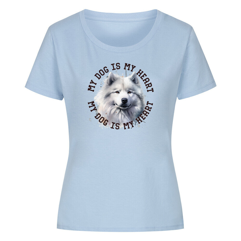 Premium Organic Damen-Shirt "Samoyed Heart" Sky Blue – hunde-shirt.de