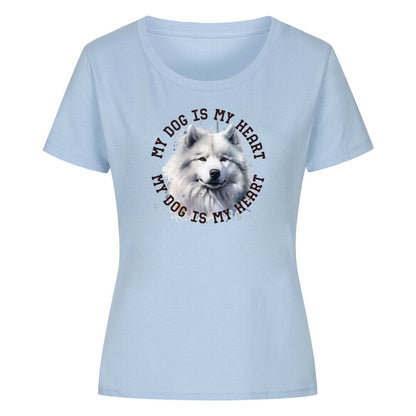 Premium Organic Damen-Shirt "Samoyed Heart" Sky Blue – hunde-shirt.de