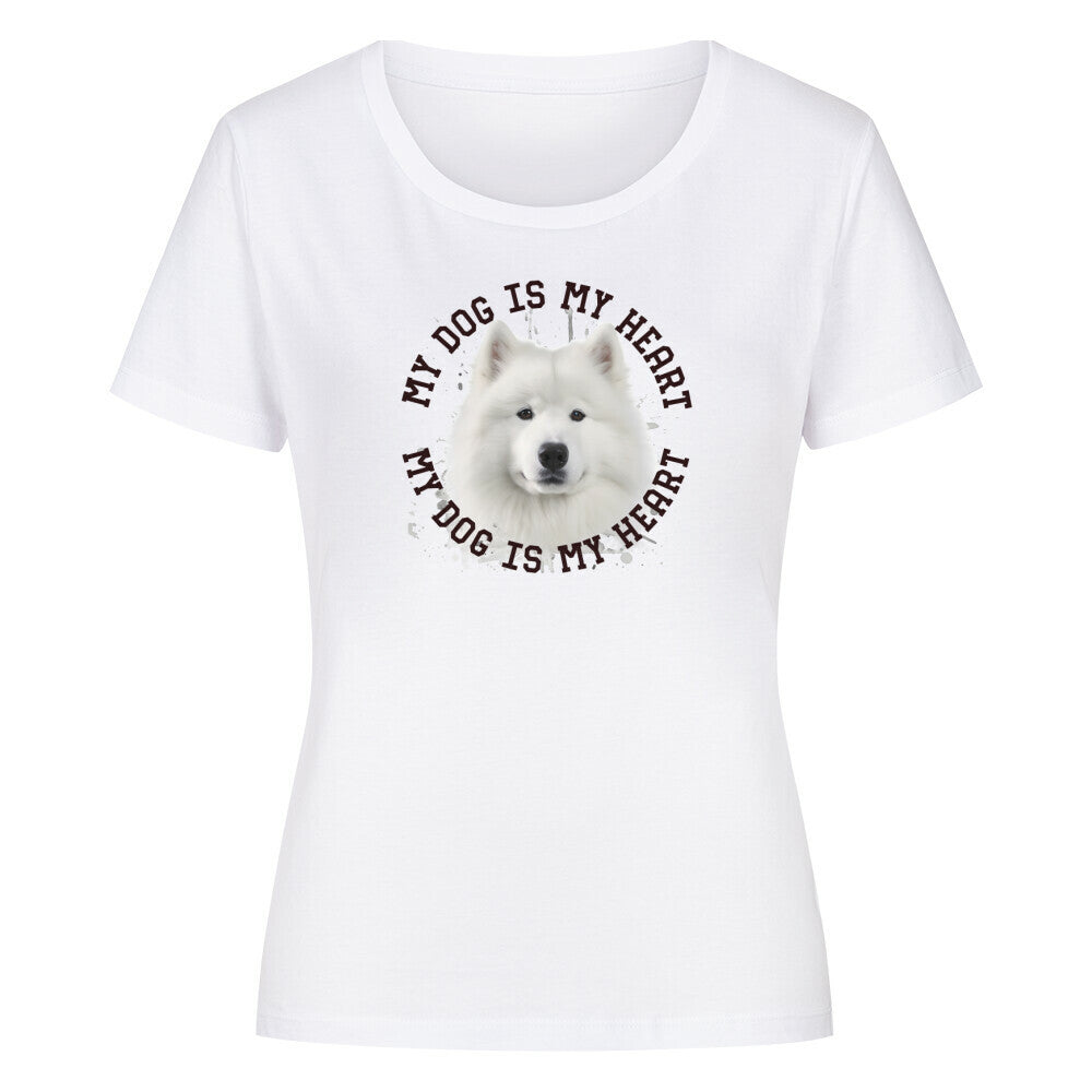 Premium Organic Damen-Shirt "Samoyed HEART 2" Weiß – hunde-shirt.de