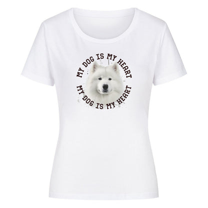 Premium Organic Damen-Shirt "Samoyed HEART 2" Weiß – hunde-shirt.de