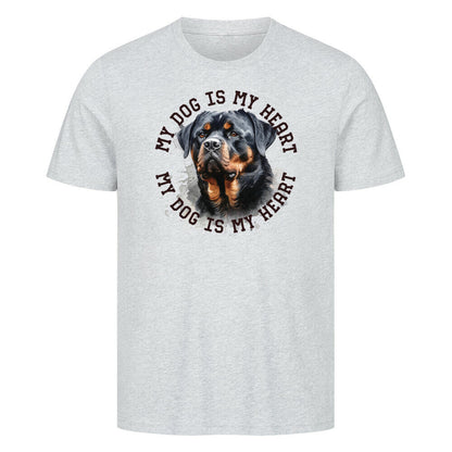 Premium T-Shirt "Rottweiler ursprünglich HEART" Heather Grey – hunde-shirt.de