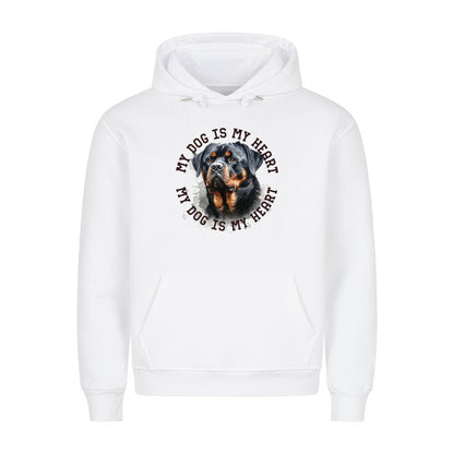Premium Hoodie "Rottweiler ursprünglich HEART" Weiß – hunde-shirt.de