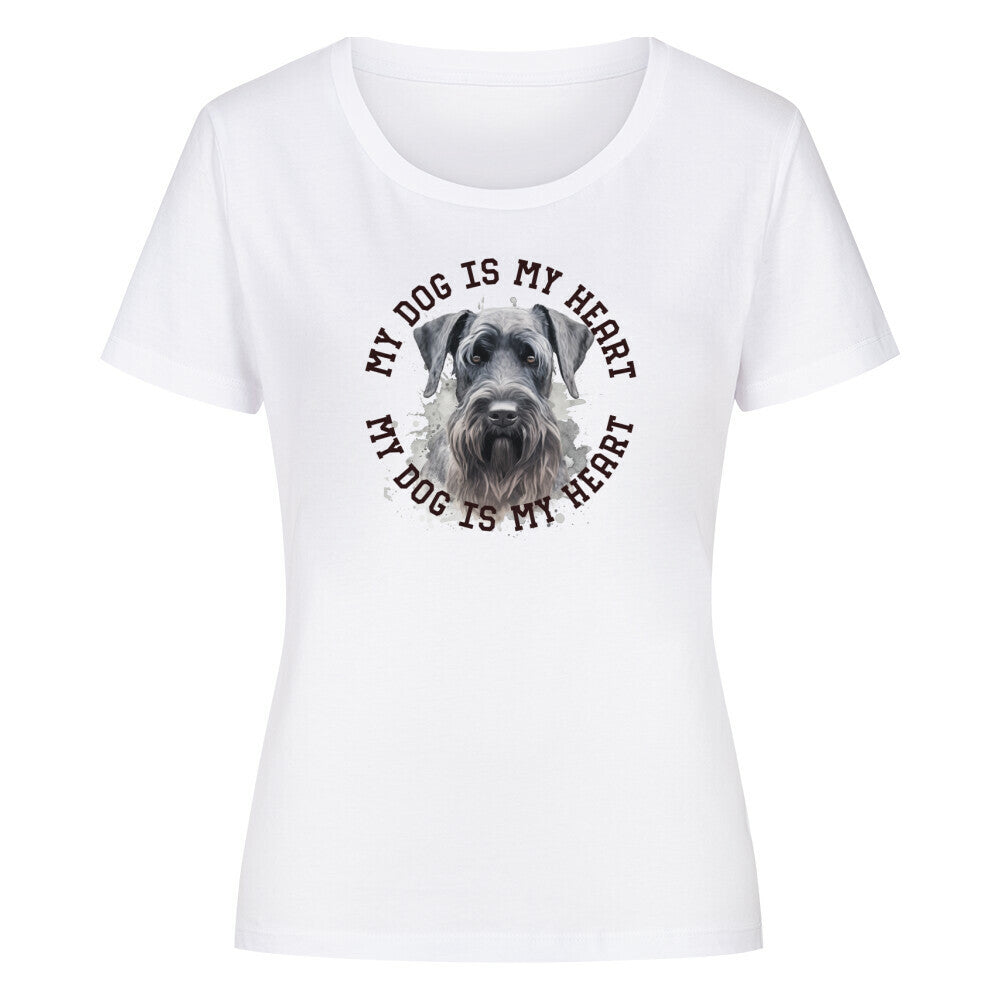 Premium Organic Damen-Shirt "Riesenschnauzer HEART" Weiß – hunde-shirt.de