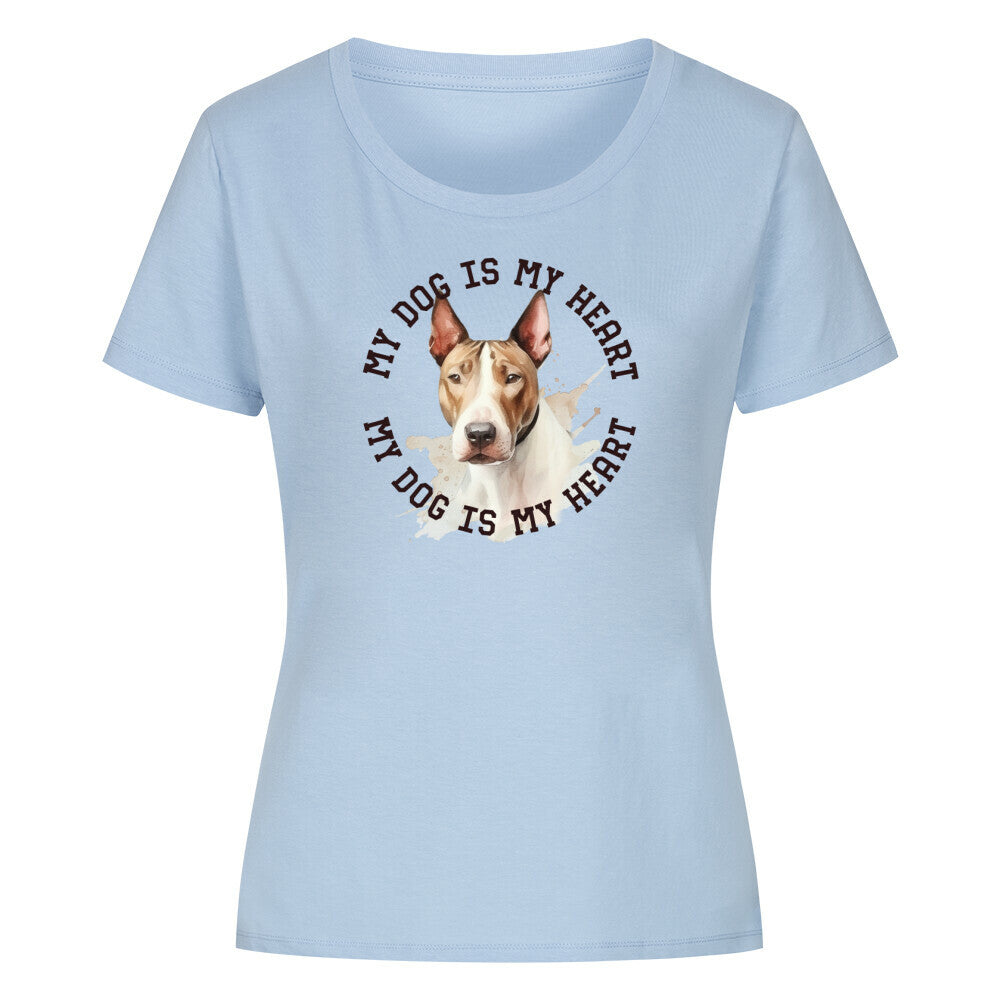 Premium Organic Damen-Shirt "Miniature Bullterrier HEART" Sky Blue – hunde-shirt.de
