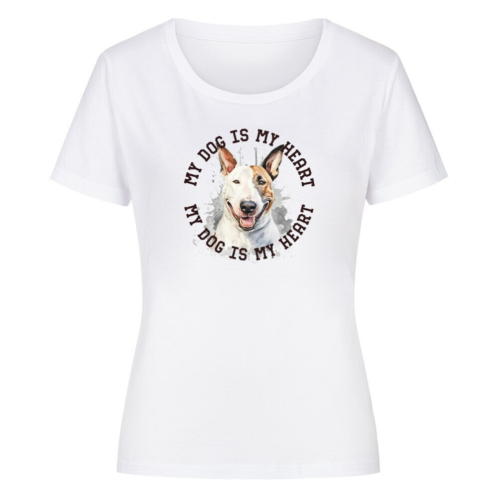 Premium Organic Damen-Shirt "Bullterrier HEART 2" Weiß – hunde-shirt.de