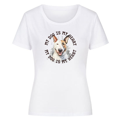 Premium Organic Damen-Shirt "Bullterrier HEART 2" Weiß – hunde-shirt.de