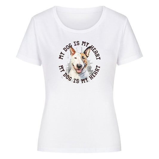 Premium Organic Damen-Shirt "Bullterrier HEART 2" Weiß – hunde-shirt.de