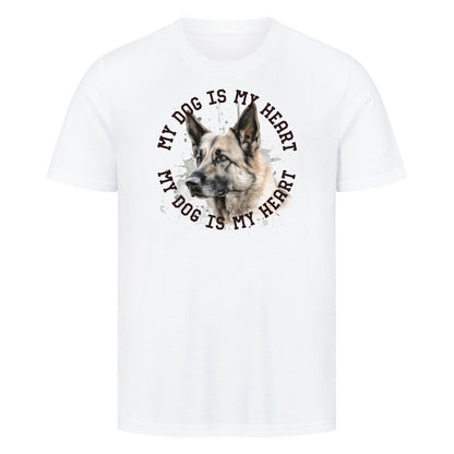 Premium T-Shirt "Deutscher Schäferhund hell HEART" Weiß – hunde-shirt.de