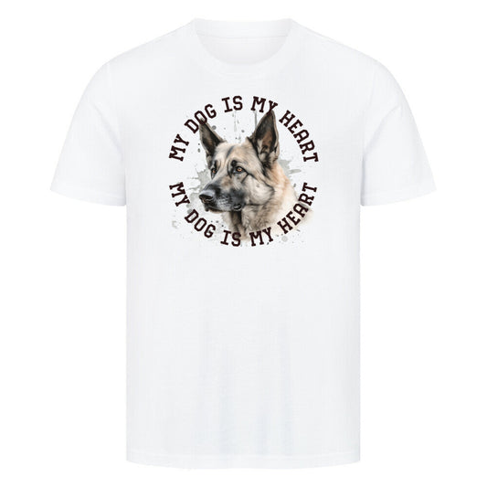 Premium T-Shirt "Deutscher Schäferhund hell HEART" Weiß – hunde-shirt.de
