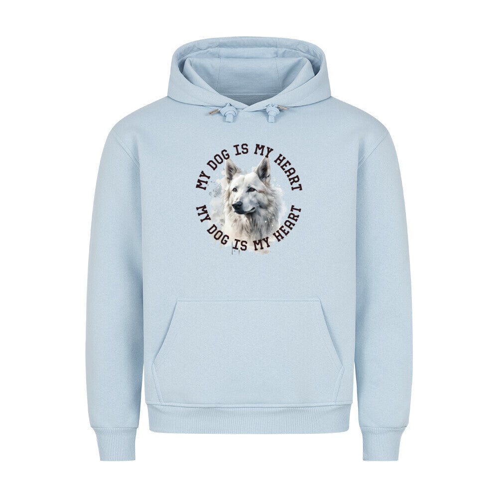 Premium Hoodie "Weißer Schäferhund HEART" Babyblau – hunde-shirt.de