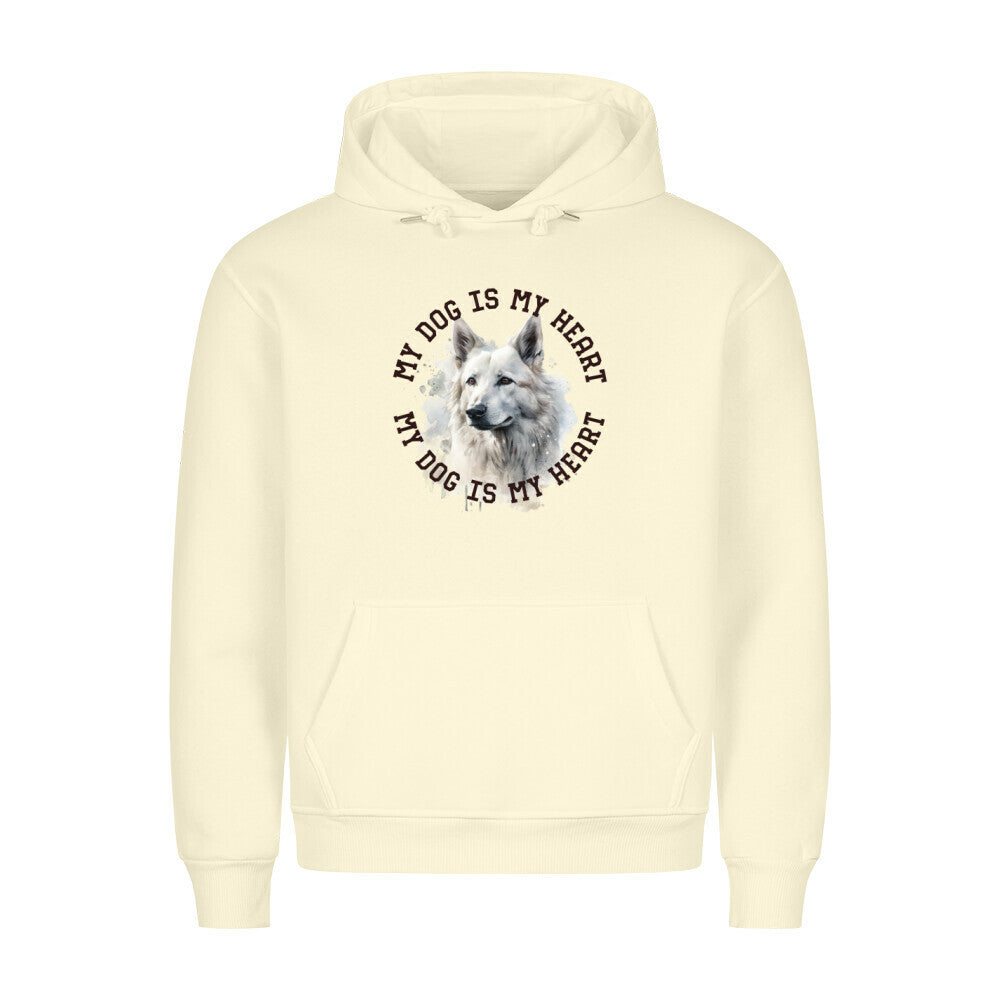Premium Hoodie "Weißer Schäferhund HEART" Beige – hunde-shirt.de