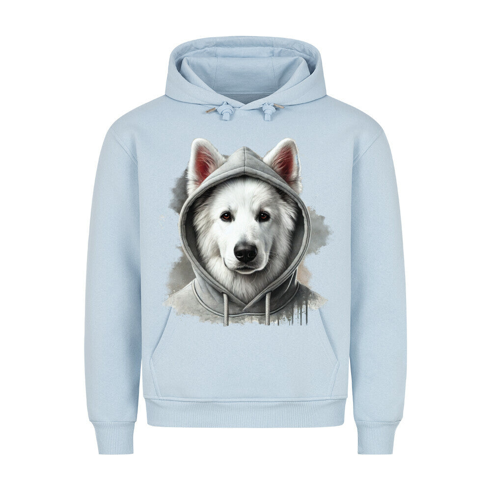 Premium Hoodie "Weißer Schäferhund Hooded" Babyblau – hunde-shirt.de