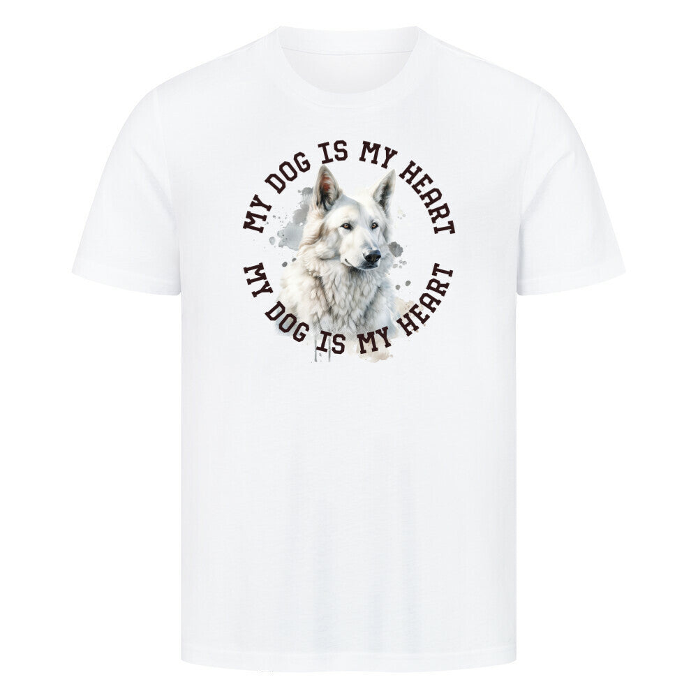 Premium T-Shirt "Weißer Schäferhund HEART 2" Weiß – hunde-shirt.de